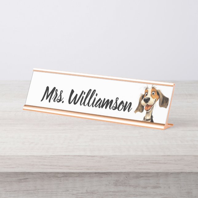 Teacher Educator Cute Puppy Dog Desk Name Plate (Front)