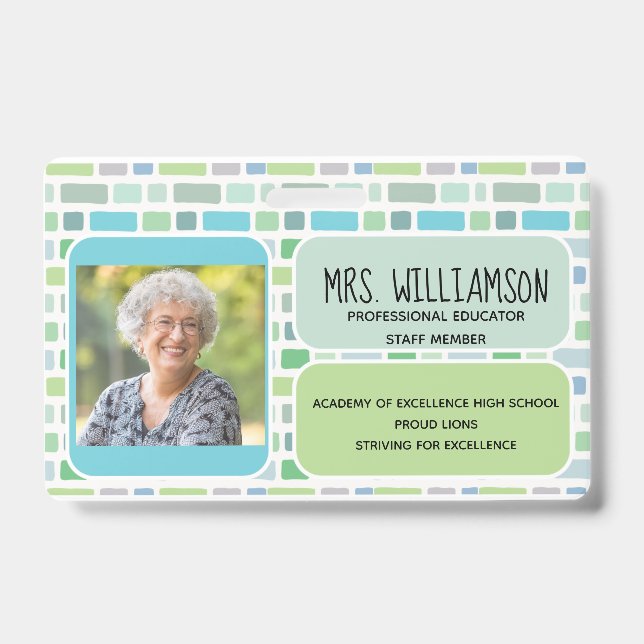 Teacher Educator Employee Modern Colourful Pattern Badge (Front)
