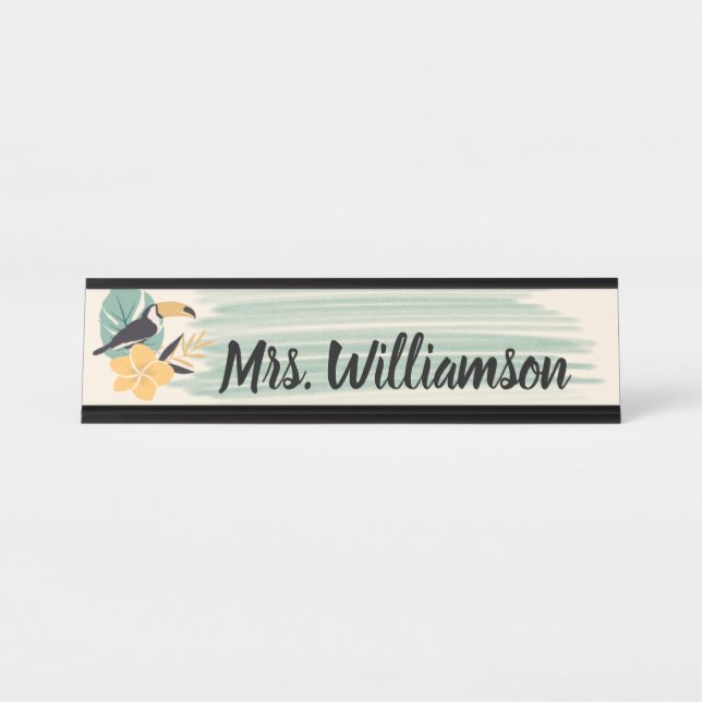 Teacher Educator Island Tropical Flower Desk Name Plate (Front)
