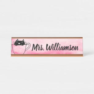 Teacher Educator Pink Black Cat Kitten Desk Name Plate