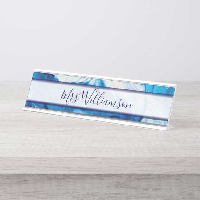 Teacher Educator Professional Blue Marble Desk Name Plate (Front)