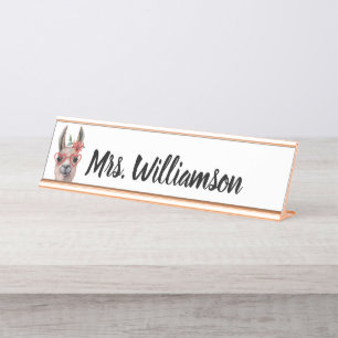 Teacher Educator Professional Cute Llama Desk Name Plate