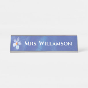 Teacher Educator Watercolor Blue Flower Monogram Desk Name Plate