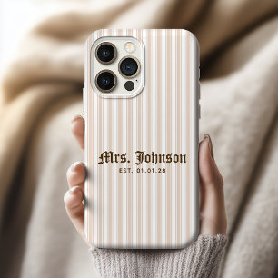 Teacher   Elegant Beige Stripe Bridal Wedding Gift iPhone 15 Pro Max Case