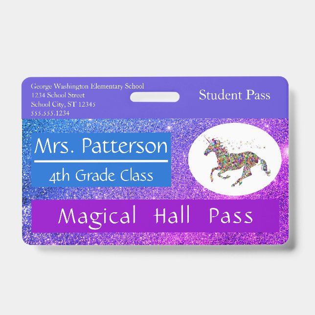 Teacher Elementary School Hall Pass Custom Badge (Front)