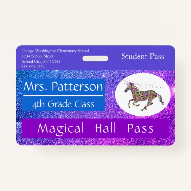 Teacher Elementary School Hall Pass Custom Badge (Front)