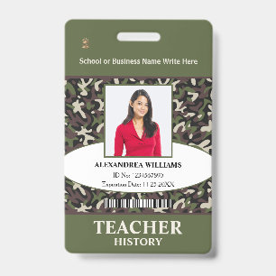 Teacher Employee Photo Name Camo Pattern ID Custom Badge