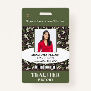 Teacher Employee Photo Name Camo Pattern ID Custom Badge