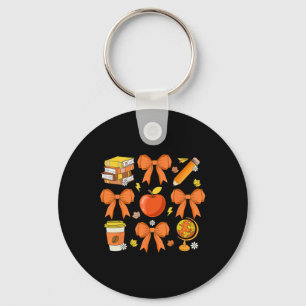 Teacher Fall Shirt Coquette Bow Pumpkin Autumn Tha Keychain
