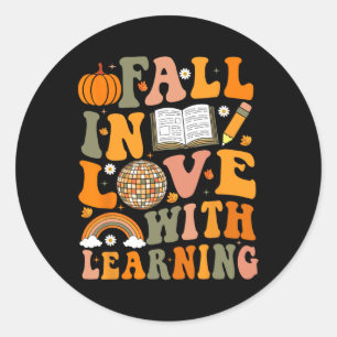 Teacher Fall Shirt Retro Autumn Thanksgiving Pumpk Classic Round Sticker