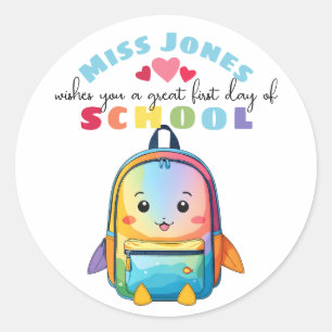 teacher first day of term class welcome cute fish classic round sticker