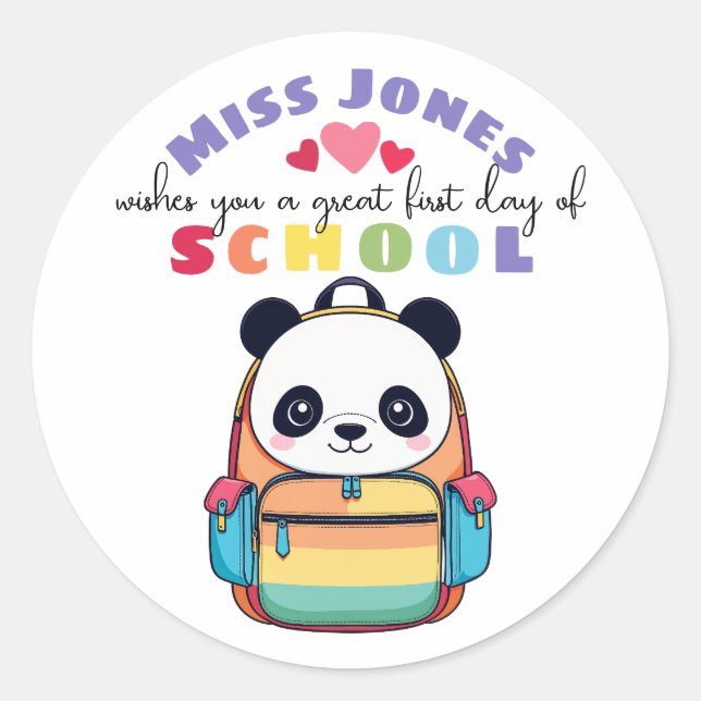 teacher first day of term class welcome cute panda classic round sticker (Front)