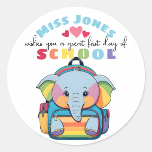 teacher first day of term class welcome elephant classic round sticker