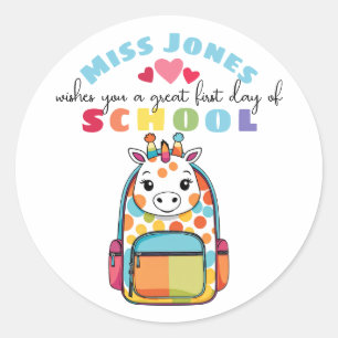teacher first day of term class welcome giraffe classic round sticker