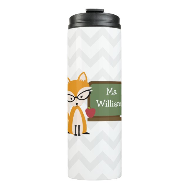 Teacher Fox Chalkboard Chevron Thermal Tumbler (Front)