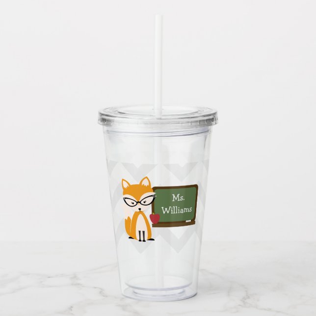 Teacher Fox Chevron Pattern Acrylic Tumbler (Front)