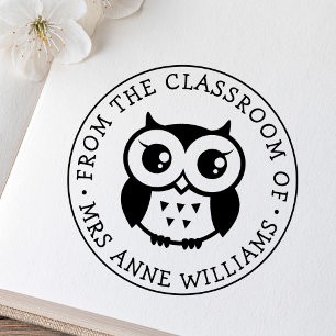 Teacher from the classroom of owl book library rubber stamp