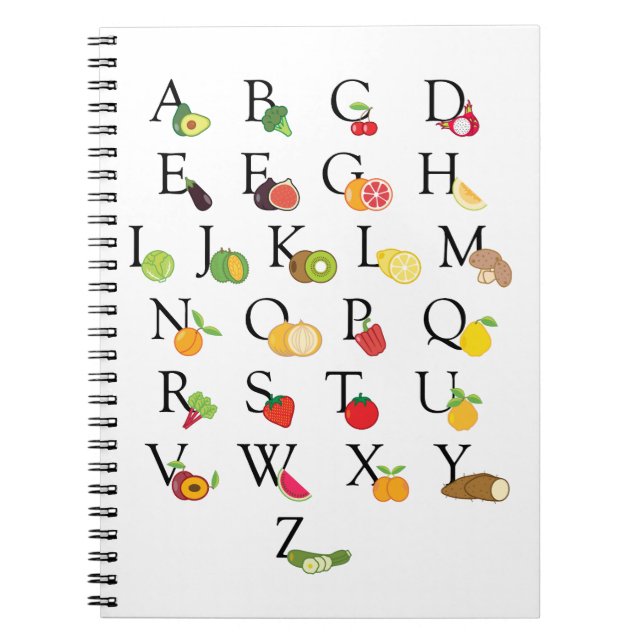 Teacher Fruit and Vegetable ABC Alphabet A-Z Notebook (Front)