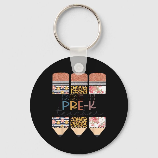 Teacher Fun Leopard Pencil Happy First Day Of Scho Keychain (Front)
