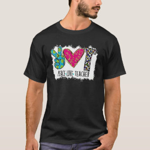 Teacher Fun Peace Love Teacher Colourful Leopard T-Shirt