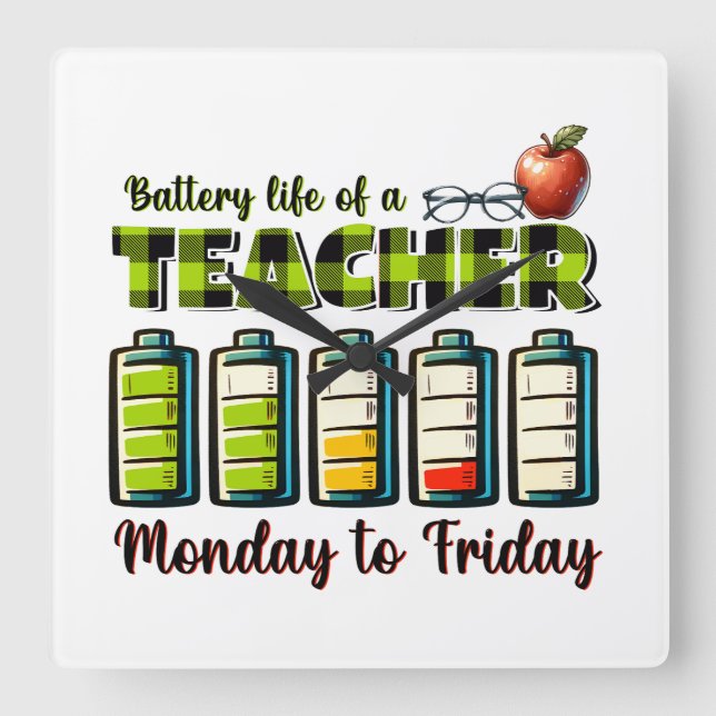 Teacher Gift | Battery Life Of A Teacher Square Wall Clock (Front)