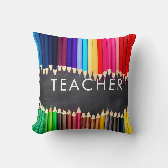 Teacher Gift Bright Pencils Chalkboard Throw Pillow (Front)