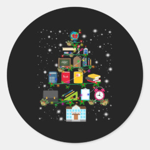 Teacher Gift   Christmas tree with school related Classic Round Sticker