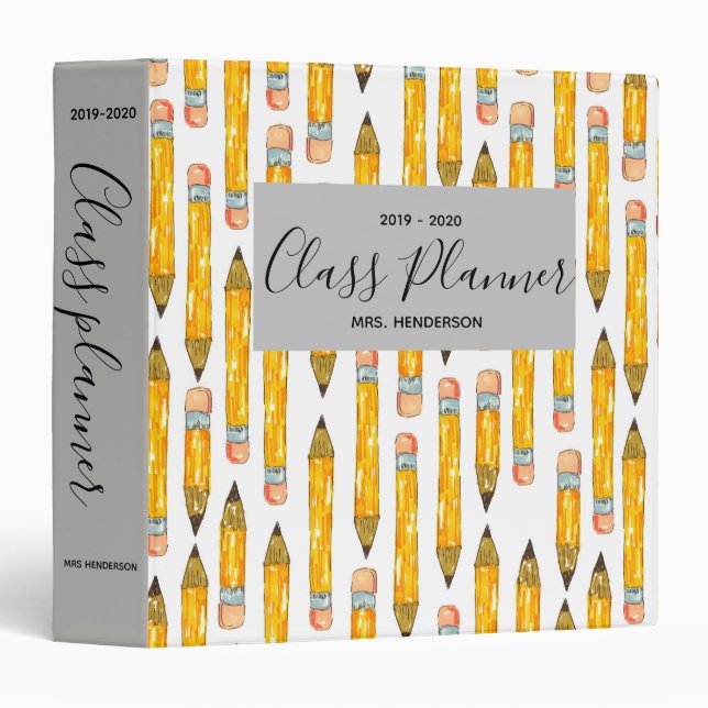 Teacher gift class planner binder pencil design (Front/Spine)