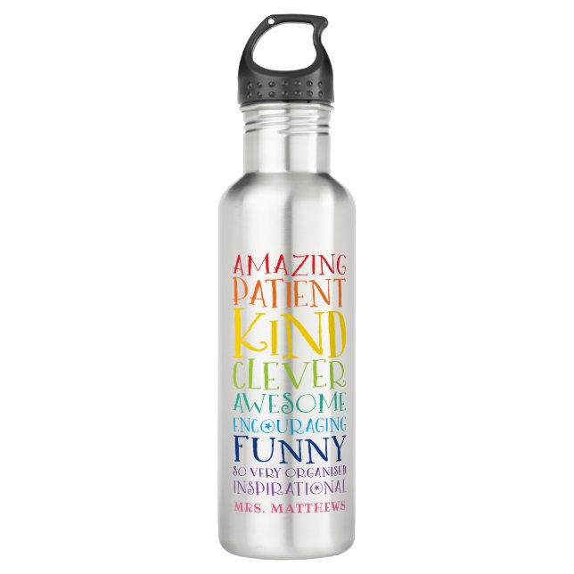 TEACHER GIFT colourful rainbow uplifting word stac 710 Ml Water Bottle (Front)