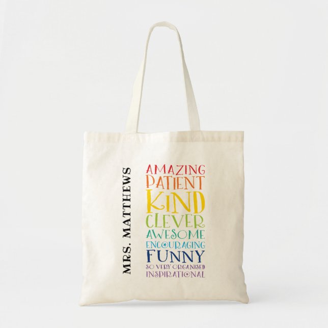 TEACHER GIFT colourful rainbow uplifting word stac Tote Bag (Front)