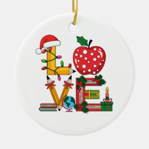 Teacher Gift   Love Pencil Apple Books Ceramic Ornament