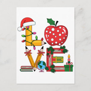Teacher Gift   Love Pencil Apple Books Holiday Postcard