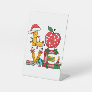 Teacher Gift Love Pencil Apple Books Pedestal Sign