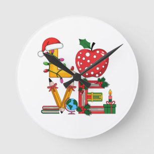 Teacher Gift Love Pencil Apple Books Round Clock