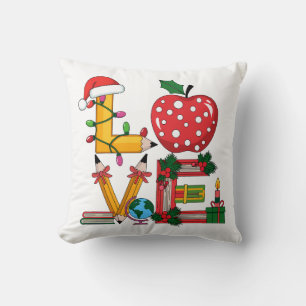 Teacher Gift Love Pencil Apple Books Throw Pillow