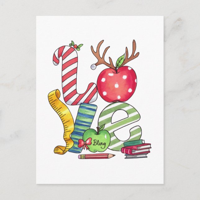 Teacher Gift | Love Pencil Apple Invitation Postcard (Front)