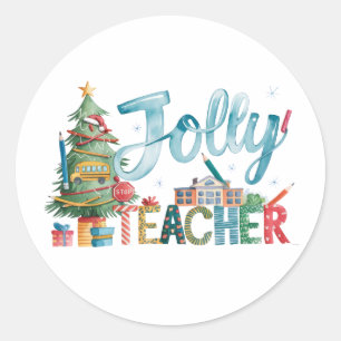 Teacher Gift Merry Christmas Jolly Teacher Classic Round Sticker