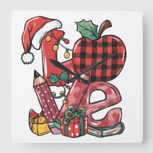Teacher Gift   Merry Christmas Love Square Wall Clock