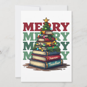 Teacher Gift   Merry Christmas Teacher Books Thank You Card
