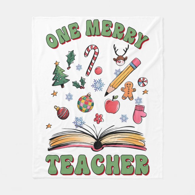Teacher Gift | One Merry Teacher Fleece Blanket (Front)