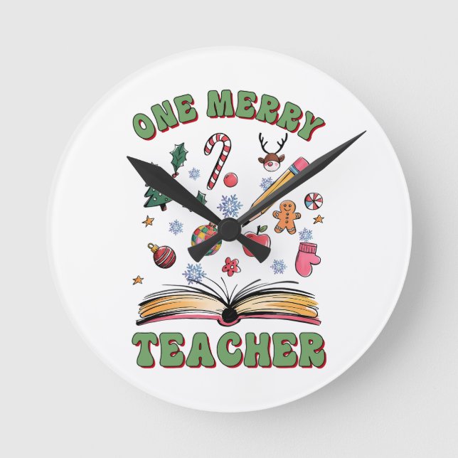 Teacher Gift | One Merry Teacher Round Clock (Front)