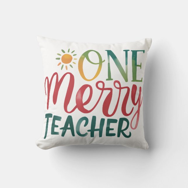 Teacher Gift | One Merry Teacher Throw Pillow (Front)