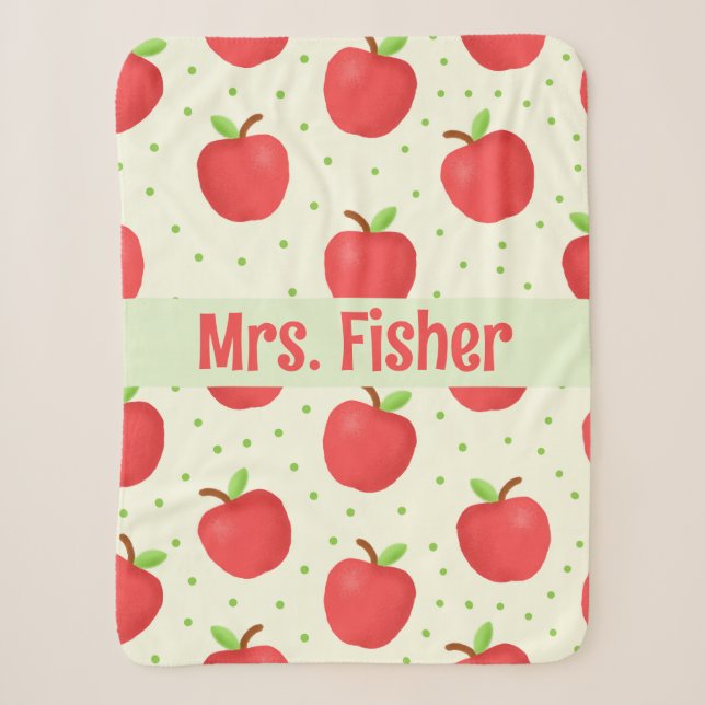 Teacher gift personalized watercolor apple pattern sherpa blanket (Front)