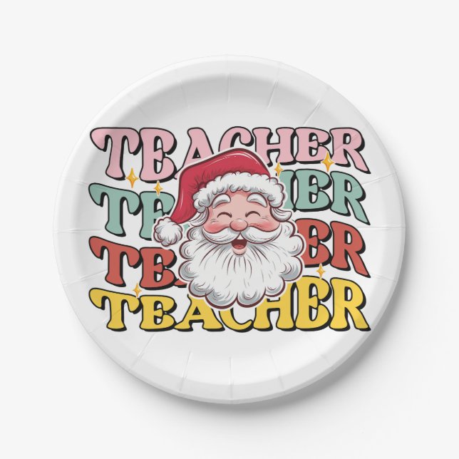 Teacher Gift | Santa Teacher Paper Plate (Front)