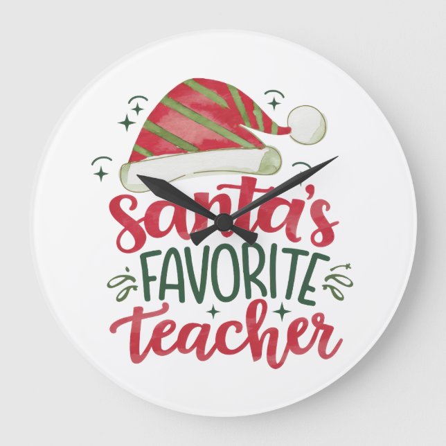 Teacher Gift | Santa's Favourite Teacher Large Clock (Front)