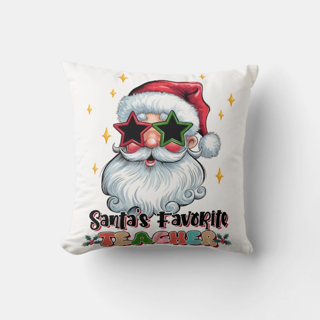 Teacher Gift | Santas Favourite Teacher Throw Pillow (Front)
