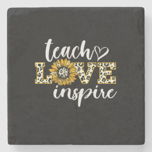 Teacher Gift Teach Love Inspire Leopard Stone Coaster