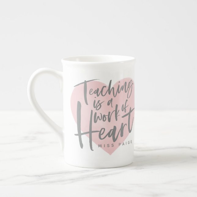 Teacher gift watercolor heart bone china mug (Left)