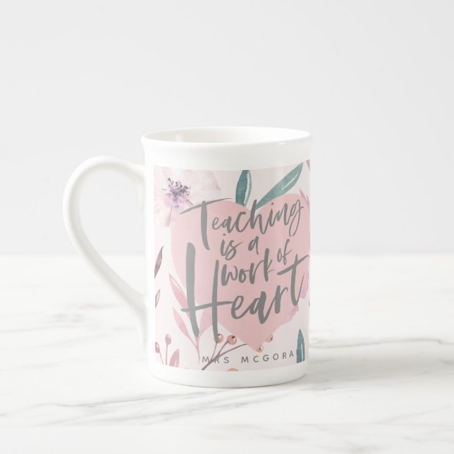Teacher gift watercolor heart coffee mug (Left)