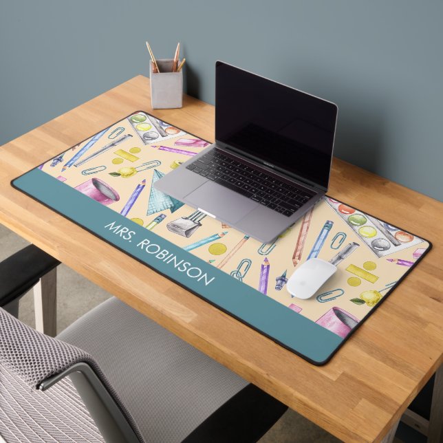 Teacher Gift Watercolor Pattern Personalized  Desk Mat (Office 2)